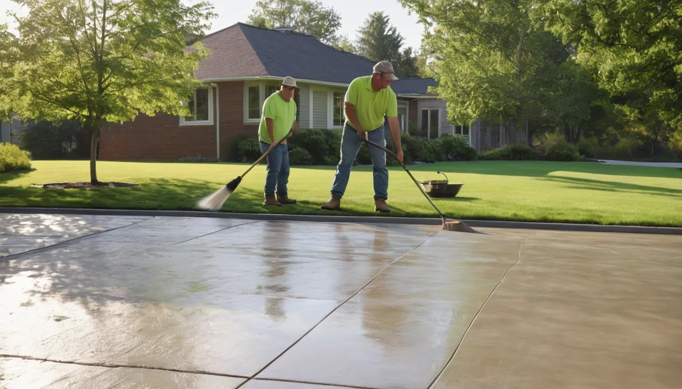 A freshly poured concrete driveway beside a brick home in Atlanta